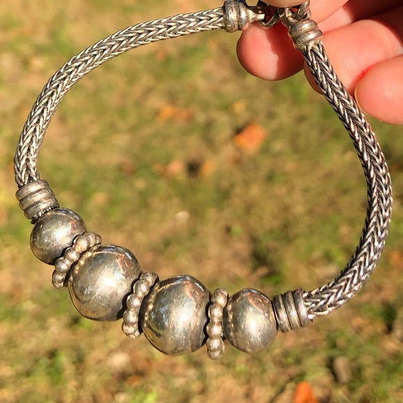 Vintage Sterling Silver Wheat Link Beaded Bracelet - Picture 15 of 15